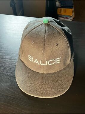 Sauce Men's Black Baseball Cap with Green Top Button
